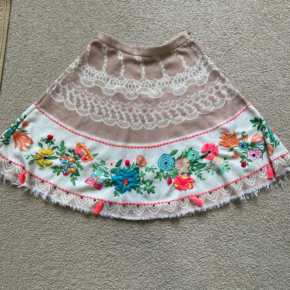 FARM Rio Blush and White Embroidered Floral Circle Skirt with Multicolor Accents